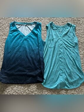 Teal Ombre & Seafoam Sleeveless Tanks - Pair